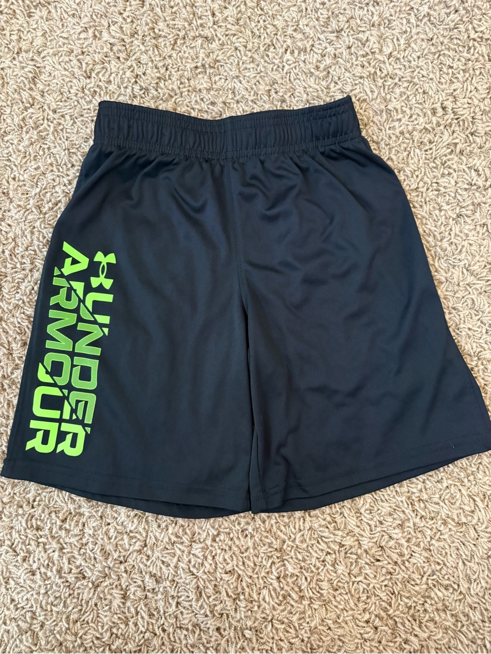 Under Armour Black Shorts with Bright Green Logo - Boys size 7
